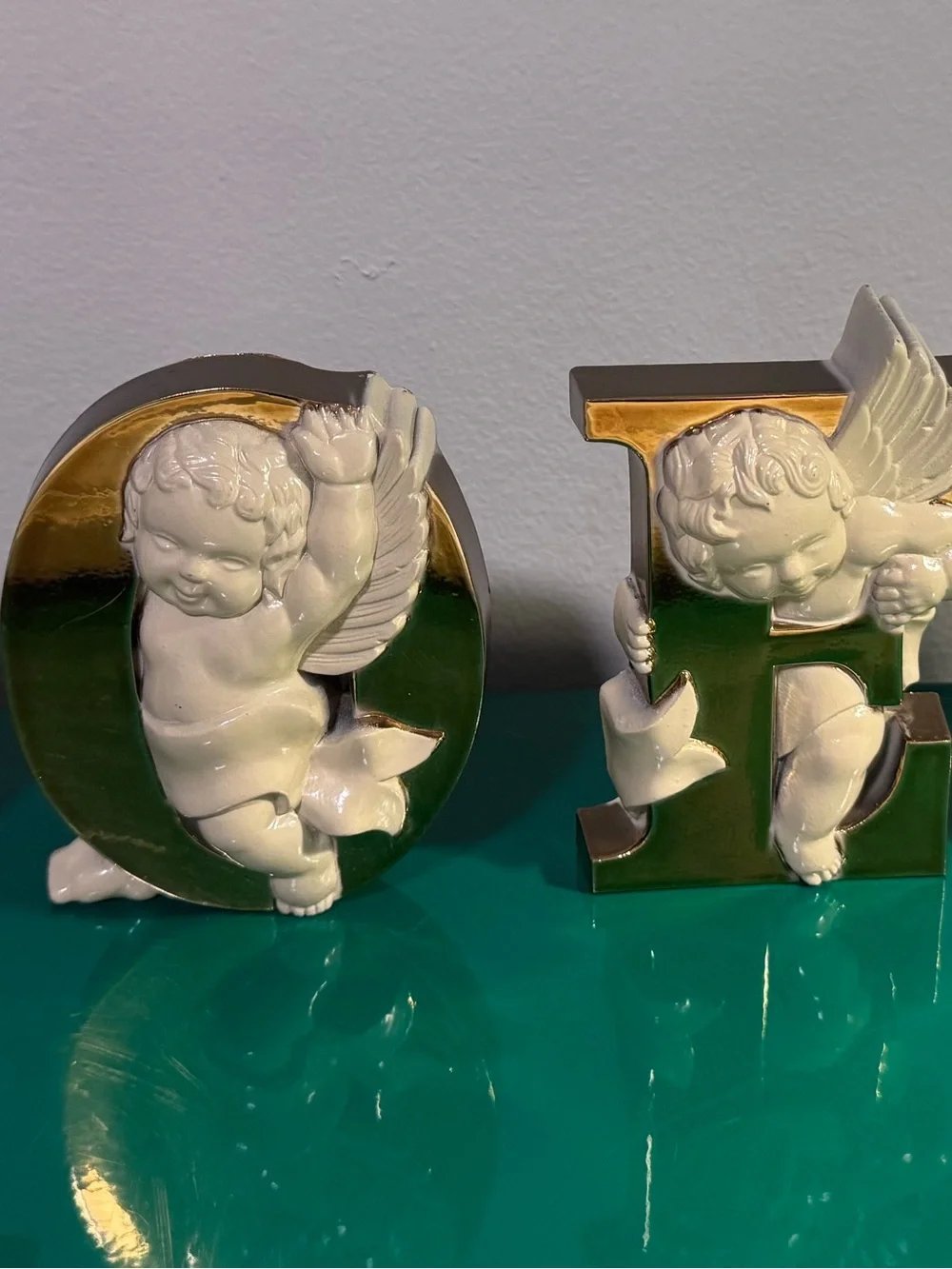Vintage Christmas MCM Gold NOEL Cherubs Burwood Angel Xmas Mantle Decor VNT